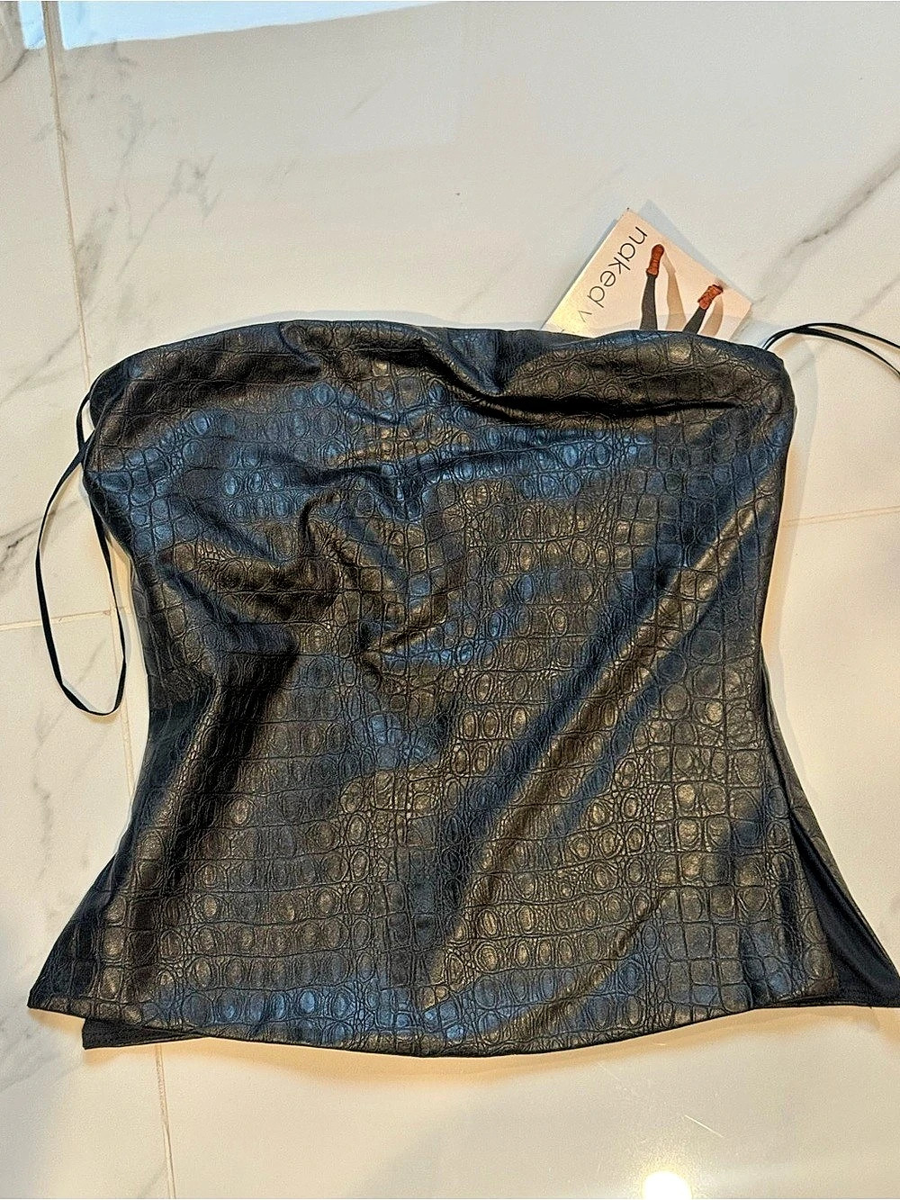 Naked Wardrobe The Crocodile Collection Croc Embossed Faux Leather Tube Top